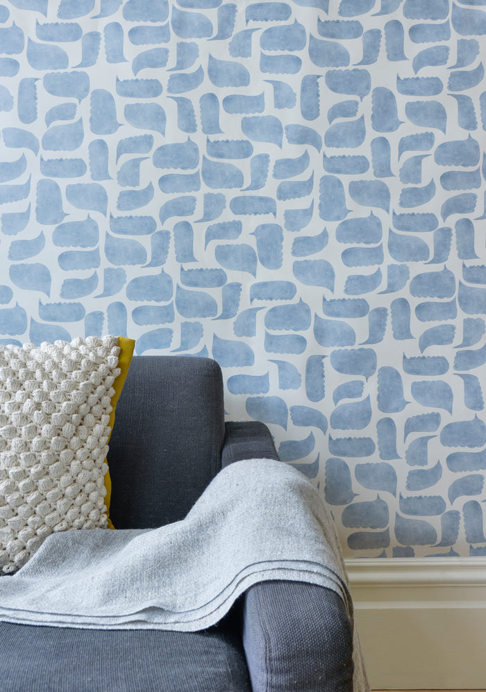 Chatty Wallpaper - Azurite Blue on Creamy White