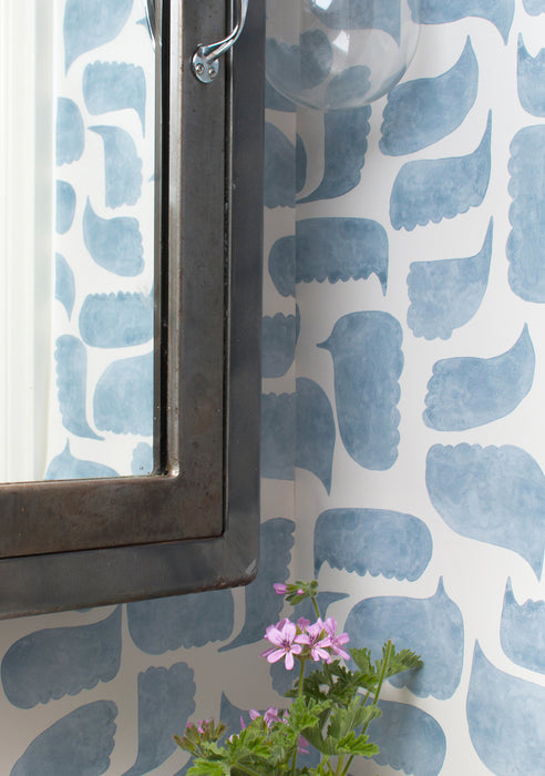 Metolius Chatty Azurite Blue Wallpaper Bathroom Detail