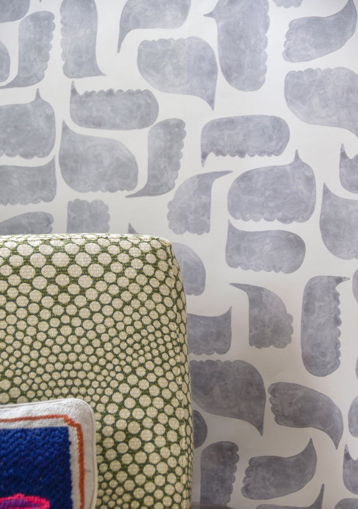 Chatty Wallpaper - Graphite Grey on Creamy White