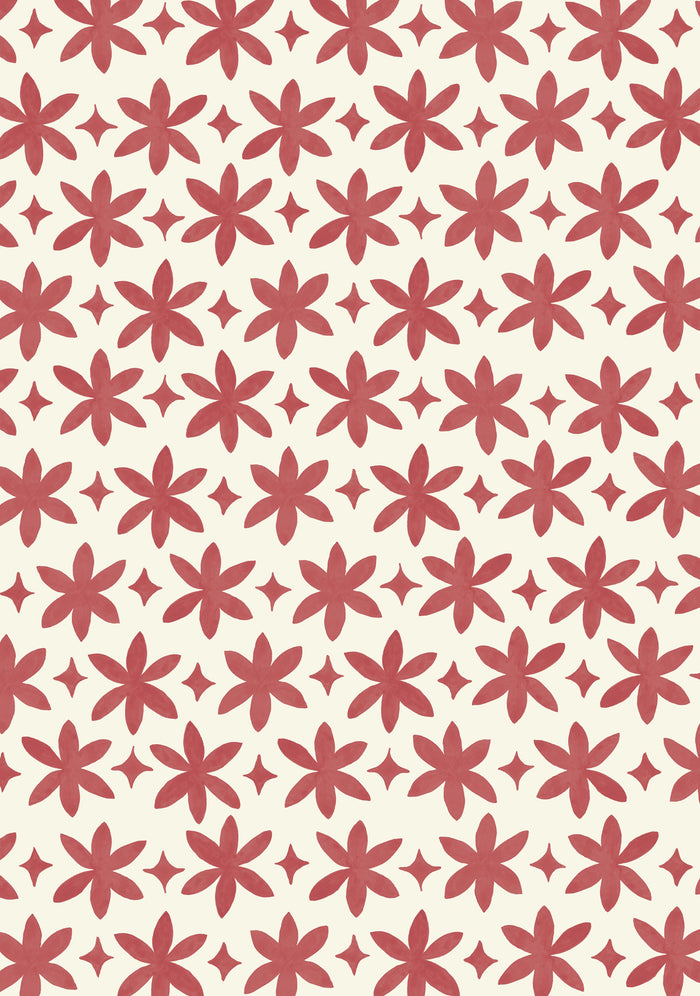 Paper Flower Wallpaper - Madder Red on Creamy White