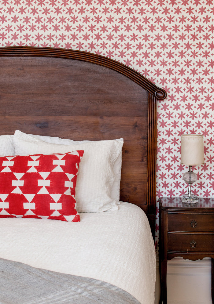 Paper Flower Wallpaper - Madder Red on Creamy White