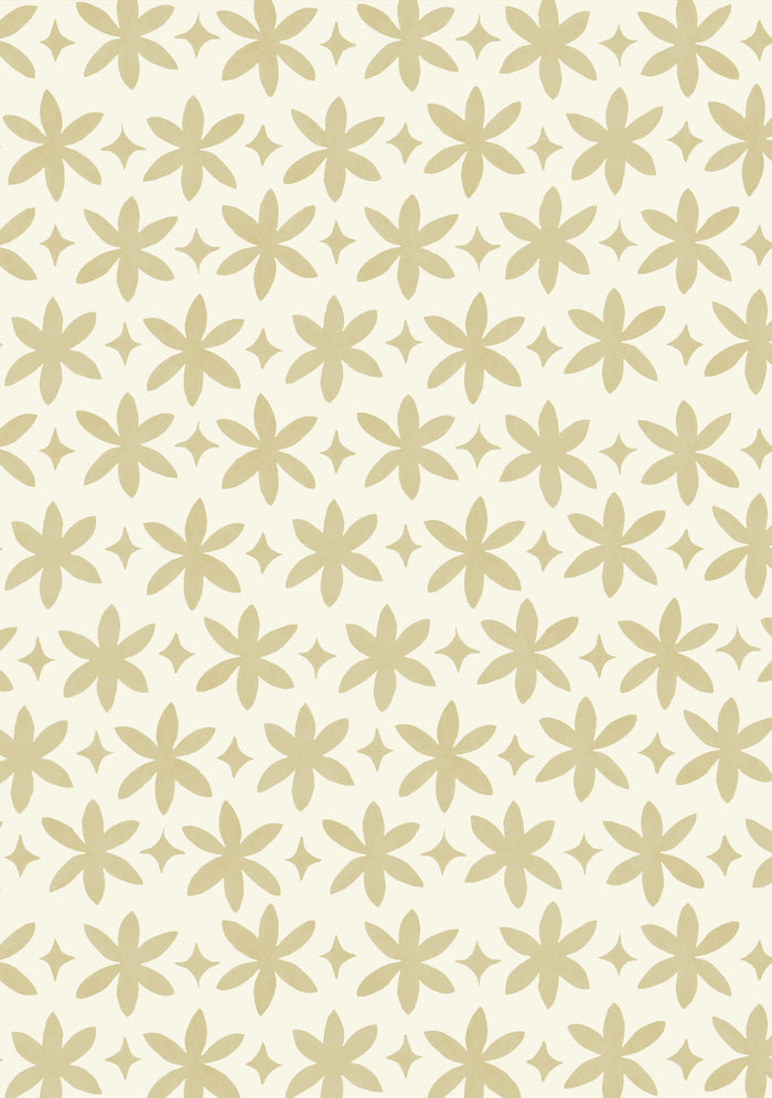 Paper Flower Wallpaper - Naples Yellow on Creamy White