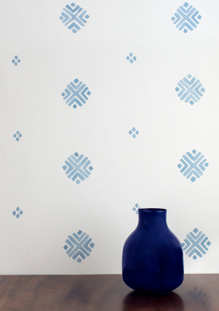 Dobby Wallpaper - Pale Azurite Blue on Creamy White