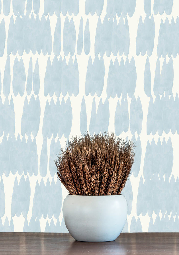 Drip Drop Wallpaper - Very Pale Cerulean on Creamy White