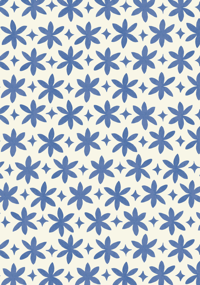 Paper Flower Wallpaper - Ultramarine Blue on Creamy White